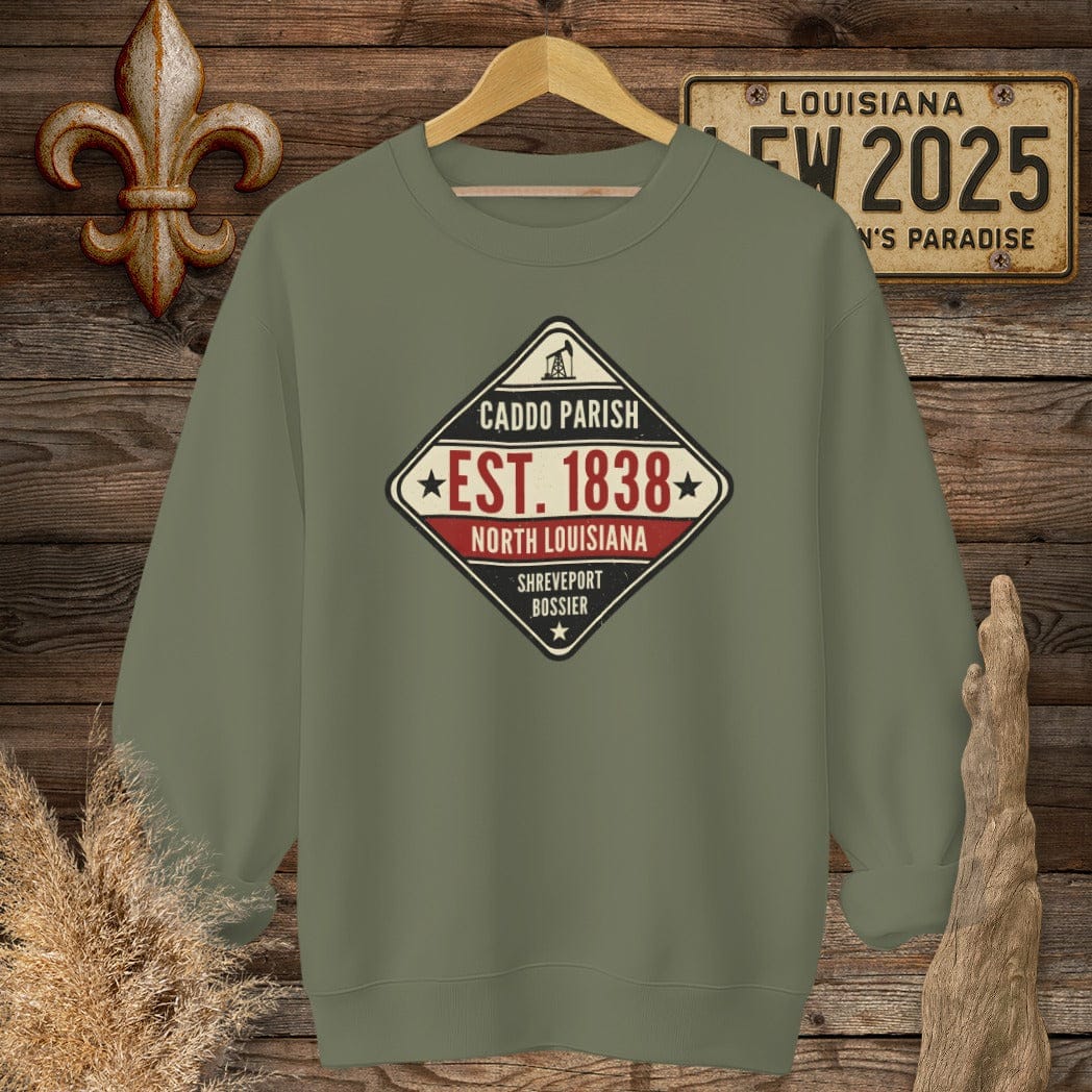 S / Military Green Louisiana Caddo Parish Sweatshirt by Laissez Faire Wear