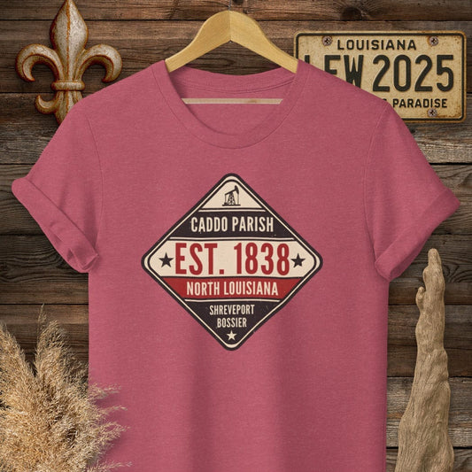 S / Heather Cardinal Louisiana Caddo Parish T-Shirt by Laissez Faire Wear