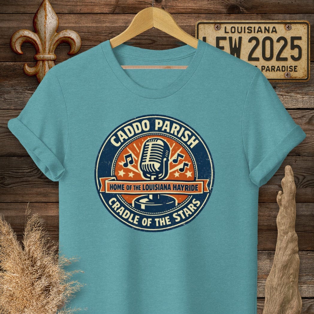 S / Heather Galapagos Blue Louisiana Caddo Parish T-Shirt by Laissez Faire Wear