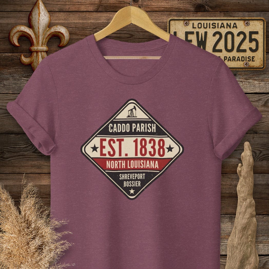 S / Heather Maroon Louisiana Caddo Parish T-Shirt by Laissez Faire Wear