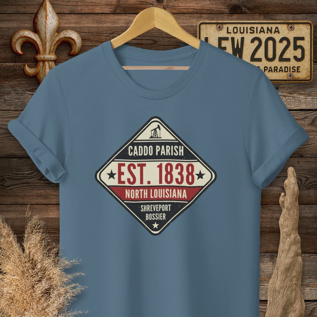 S / Indigo Blue Louisiana Caddo Parish T-Shirt by Laissez Faire Wear