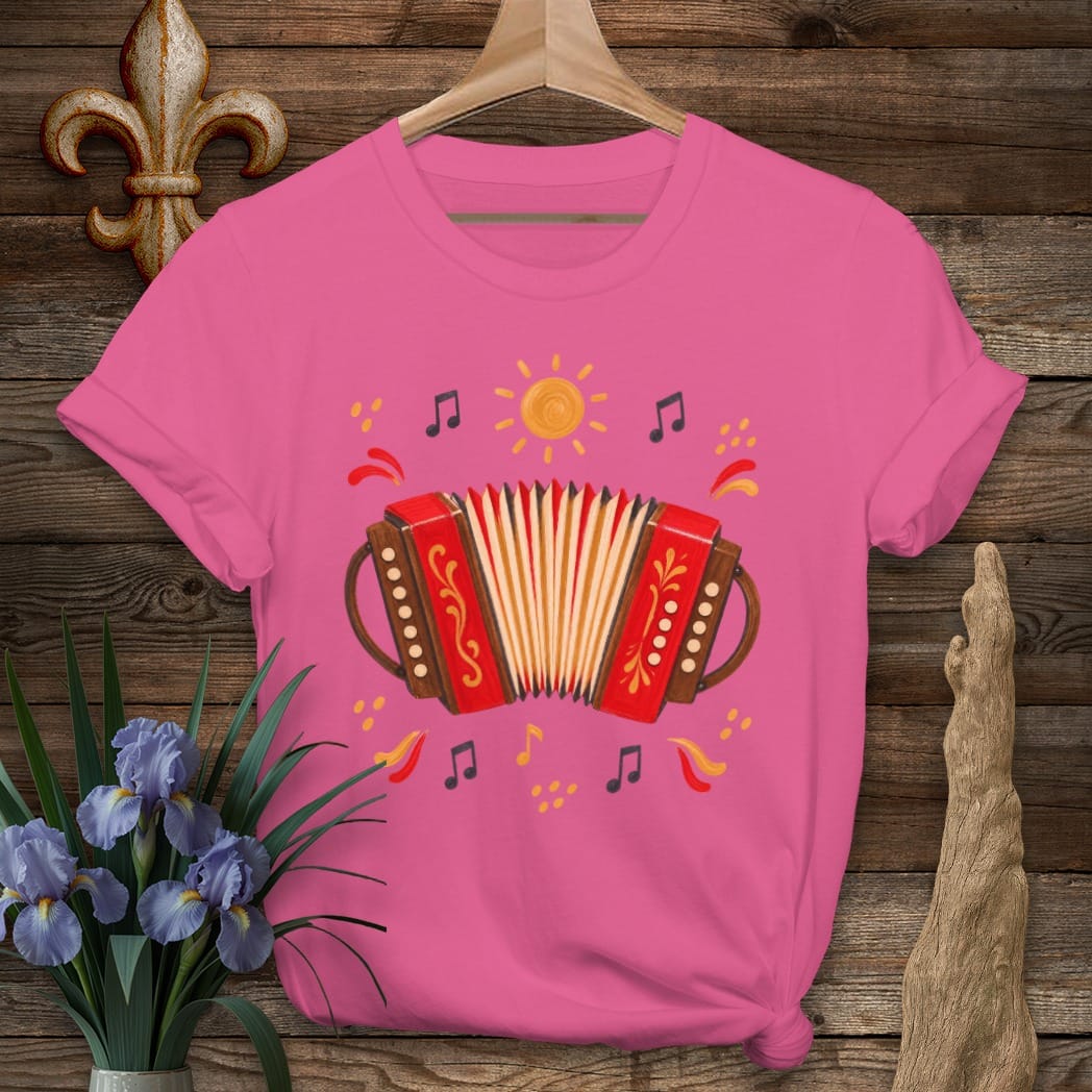 S / Heliconia Louisiana Cajun Accordion T-Shirt by Laissez Faire Wear
