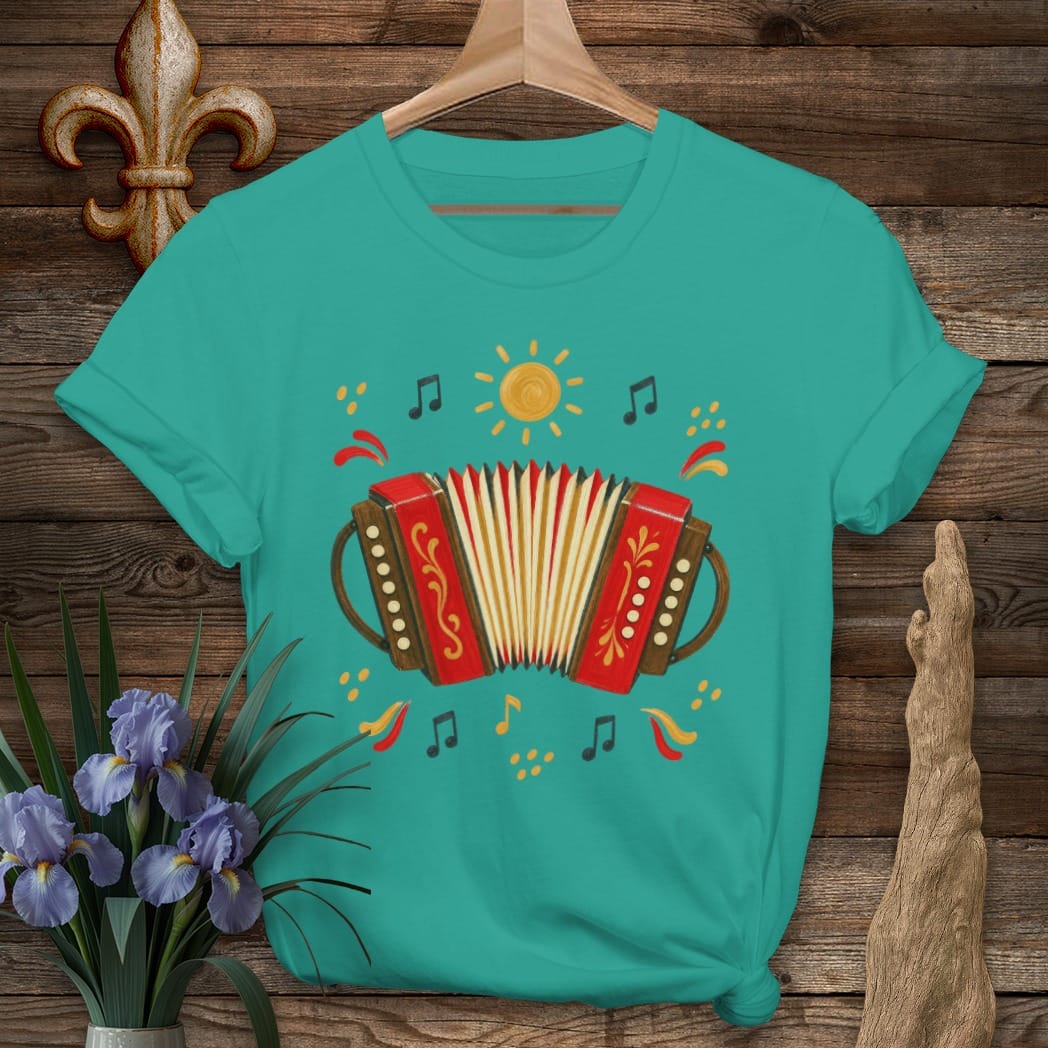 S / Jade Dome Louisiana Cajun Accordion T-Shirt by Laissez Faire Wear