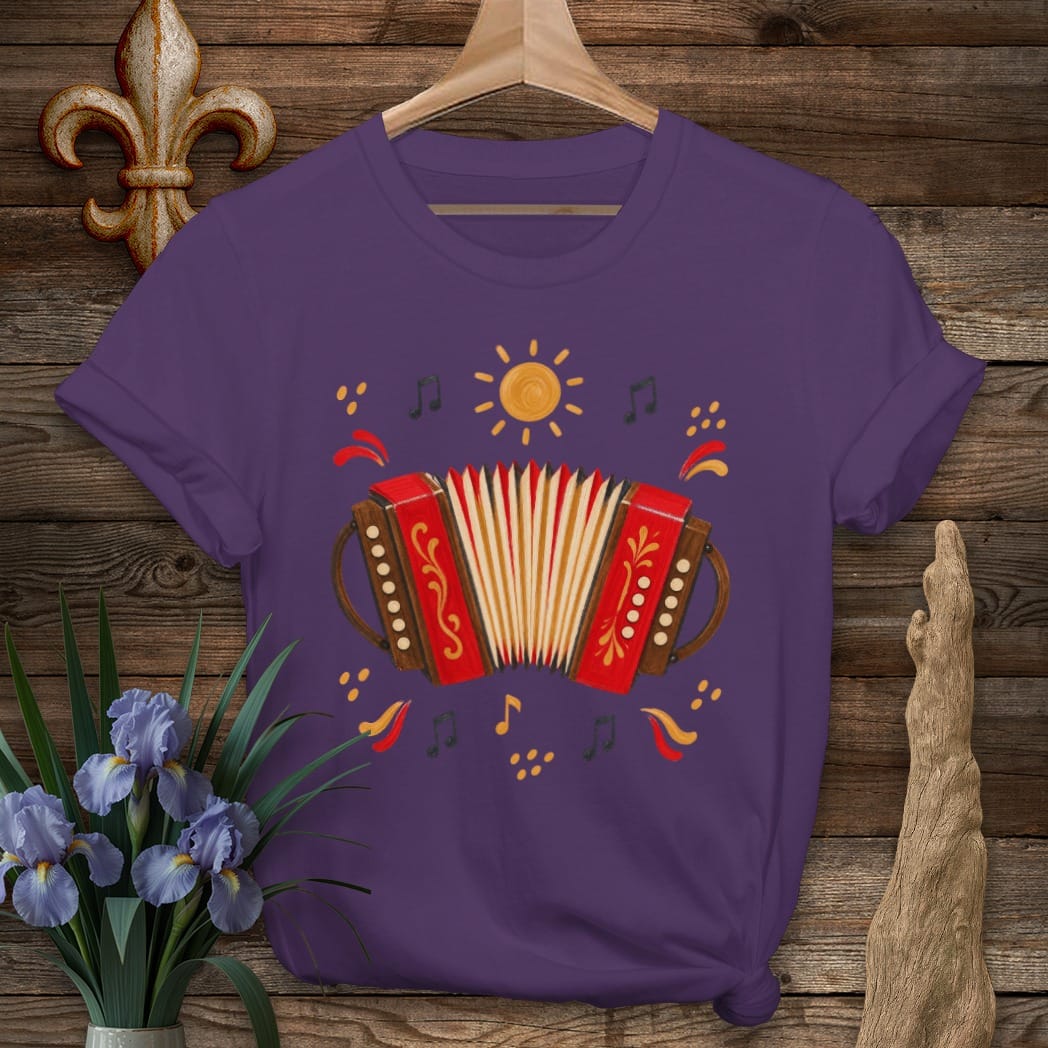 S / Purple Louisiana Cajun Accordion T-Shirt by Laissez Faire Wear