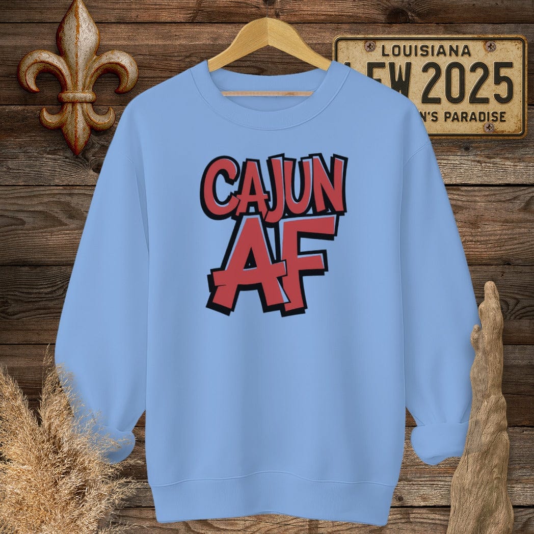S / Carolina Blue Louisiana Cajun AF Funny Sweatshirt by Laissez Faire Wear