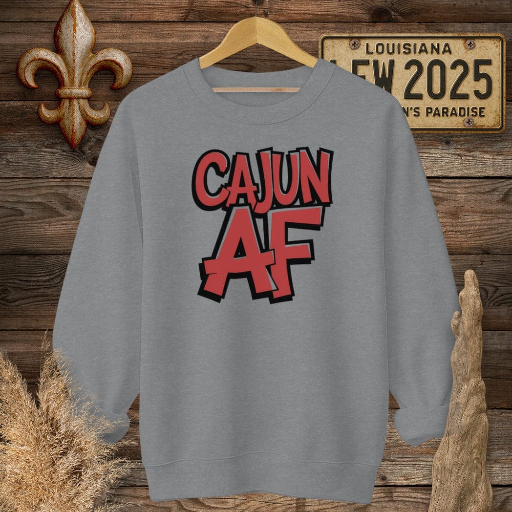 S / Graphite Heather Louisiana Cajun AF Funny Sweatshirt by Laissez Faire Wear