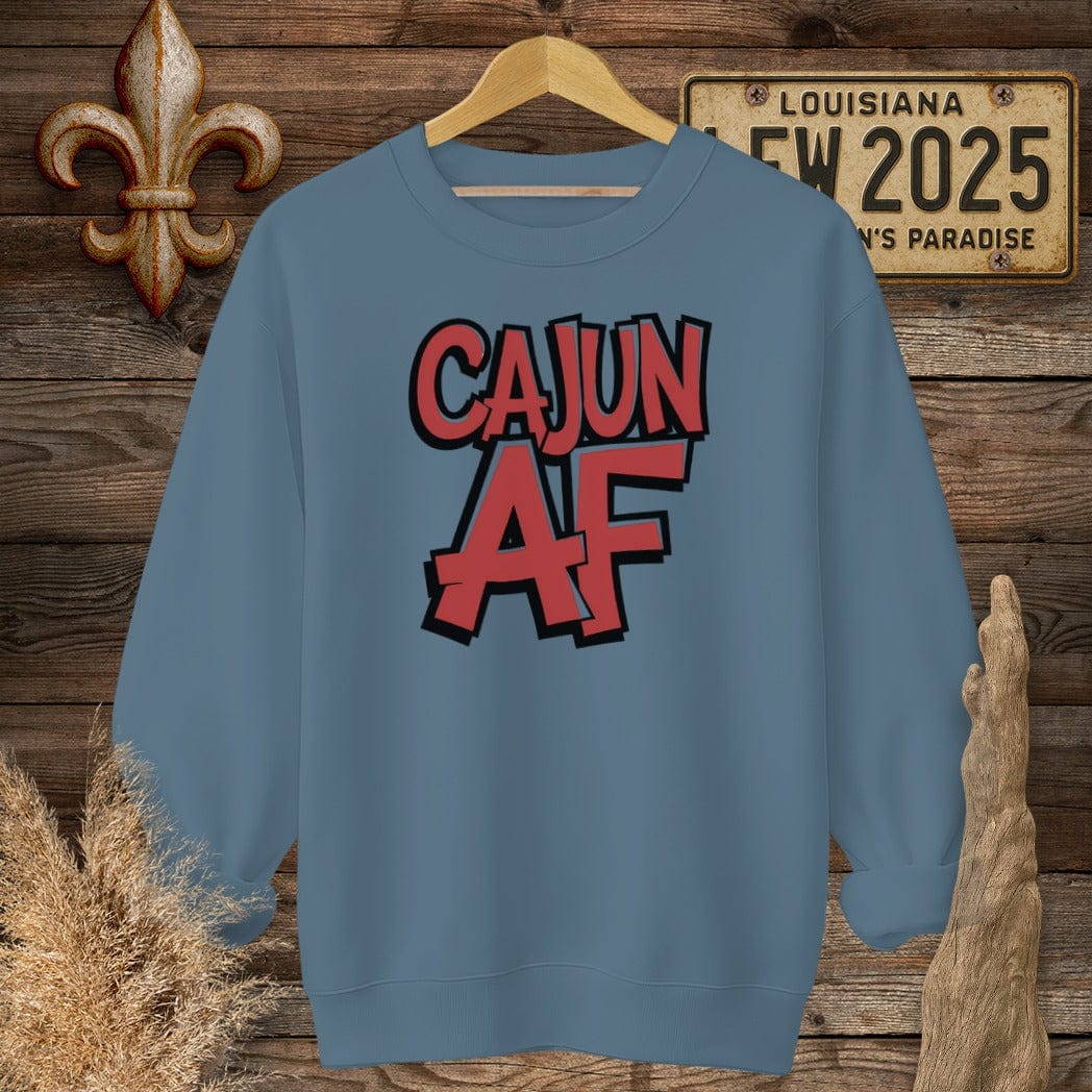 S / Indigo Blue Louisiana Cajun AF Funny Sweatshirt by Laissez Faire Wear