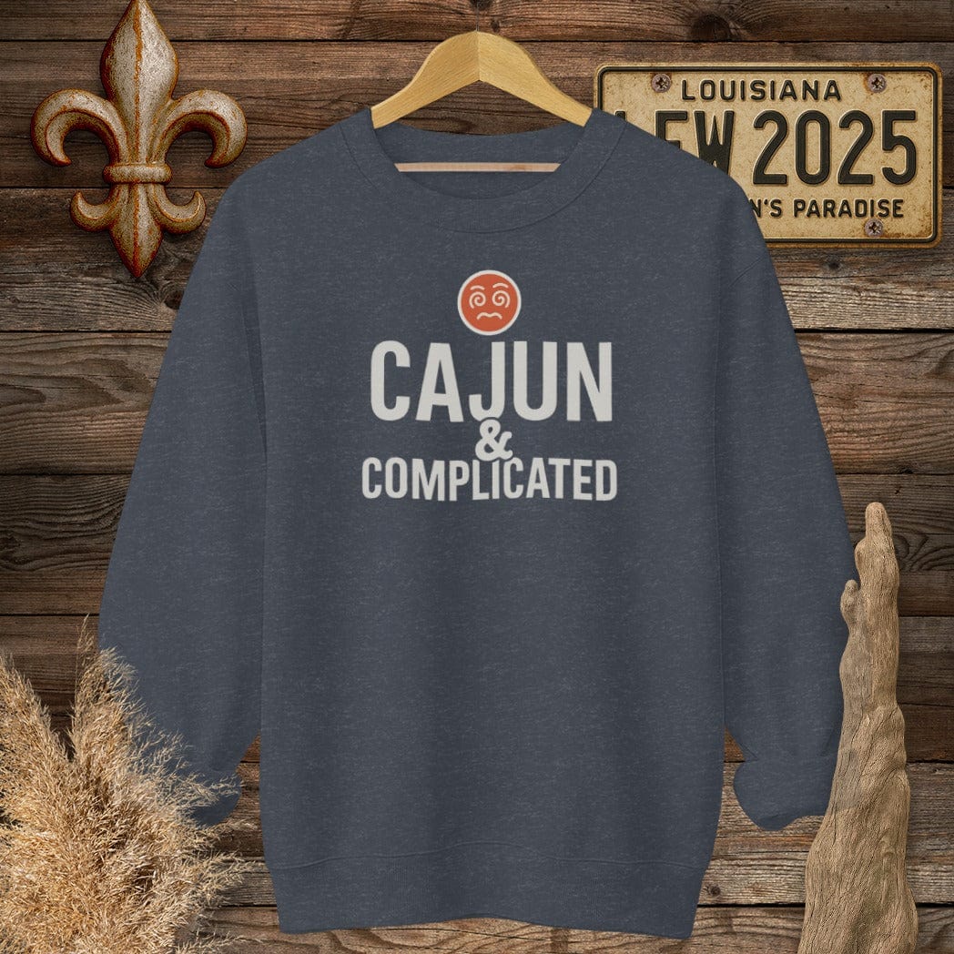 S / Heather Sport Dark Navy Louisiana Cajun And Complicated Sweatshirt by Laissez Faire Wear