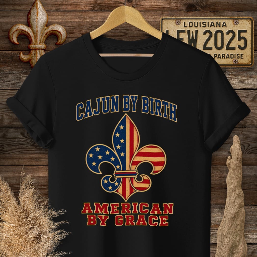 S / Black Louisiana Cajun by Birth T-Shirt by Laissez Faire Wear