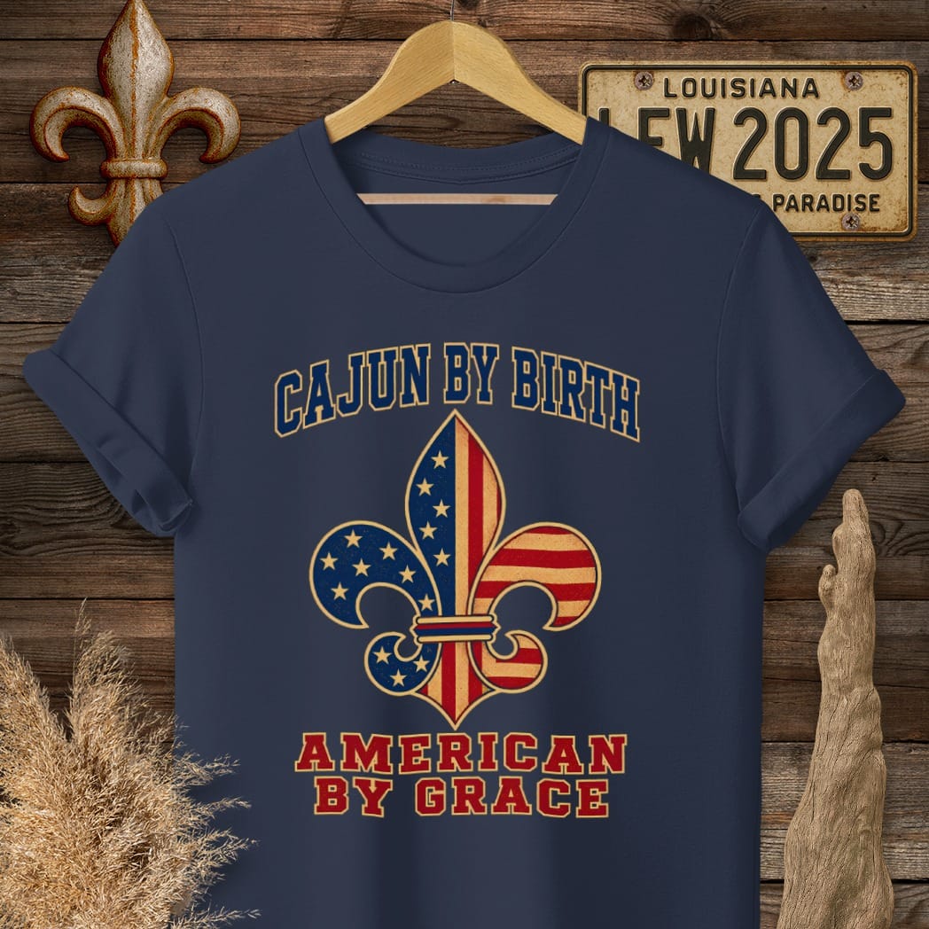 S / Navy Louisiana Cajun by Birth T-Shirt by Laissez Faire Wear