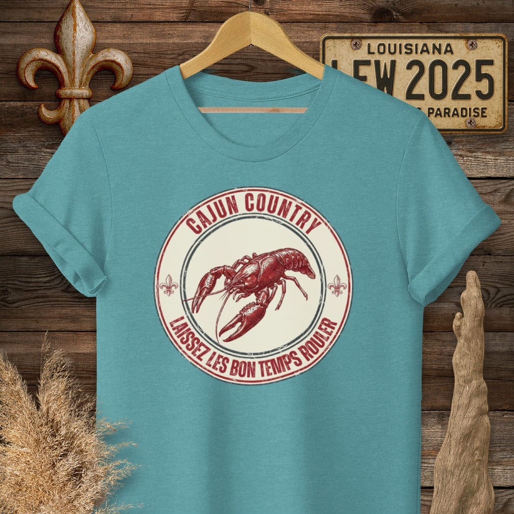S / Heather Galapagos Blue Louisiana Cajun Country T-Shirt by Laissez Faire Wear