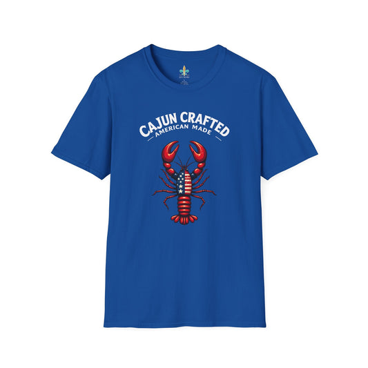 Royal / S Louisiana "Cajun Crafted, American Made" Patriotic Crawfish T-Shirt by Laissez Faire Wear