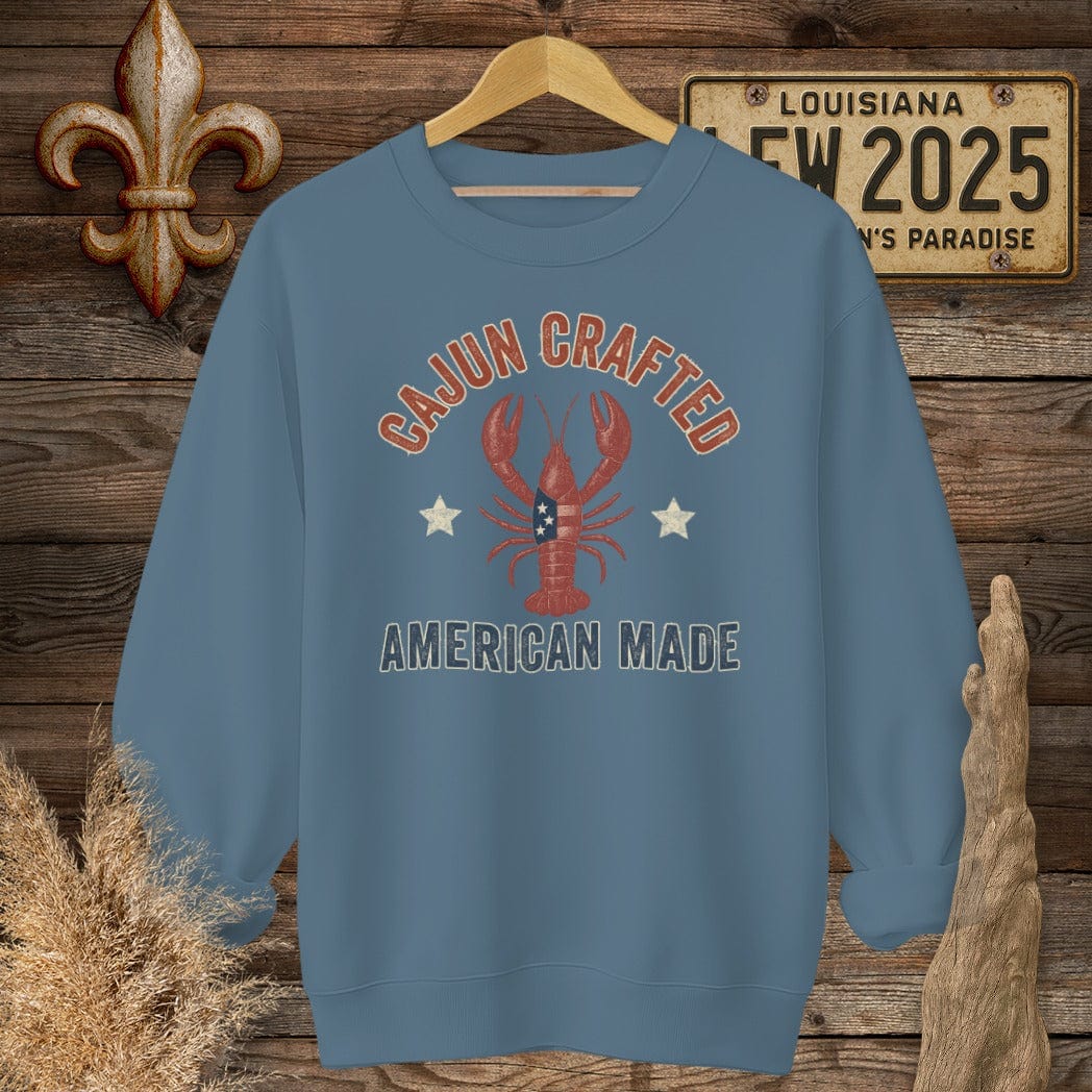 S / Indigo Blue Louisiana Cajun Crafted, American Made Patriotic Sweatshirt by Laissez Faire Wear