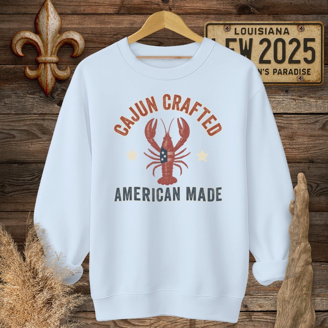S / Light Blue Louisiana Cajun Crafted, American Made Patriotic Sweatshirt by Laissez Faire Wear