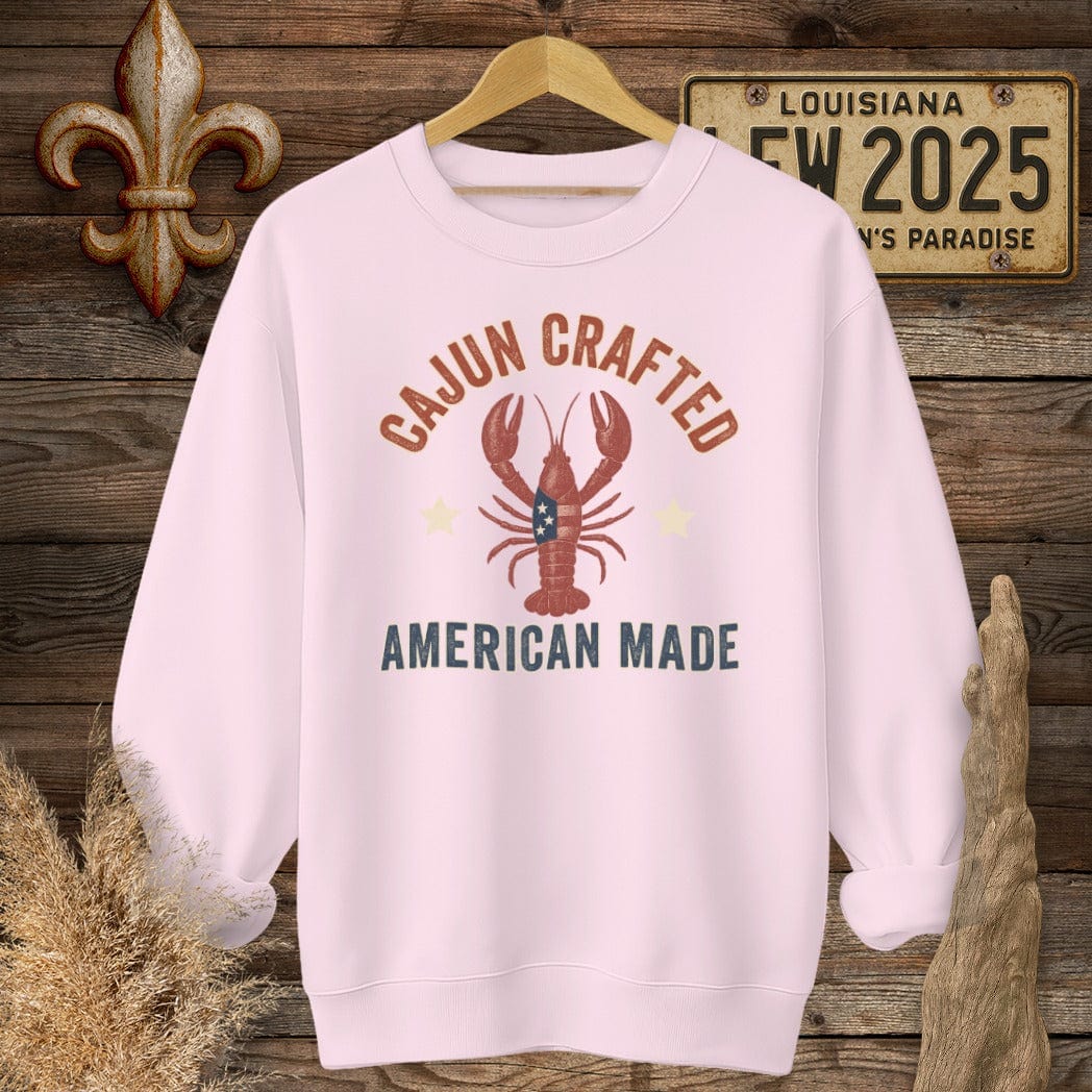 S / Light Pink Louisiana Cajun Crafted, American Made Patriotic Sweatshirt by Laissez Faire Wear