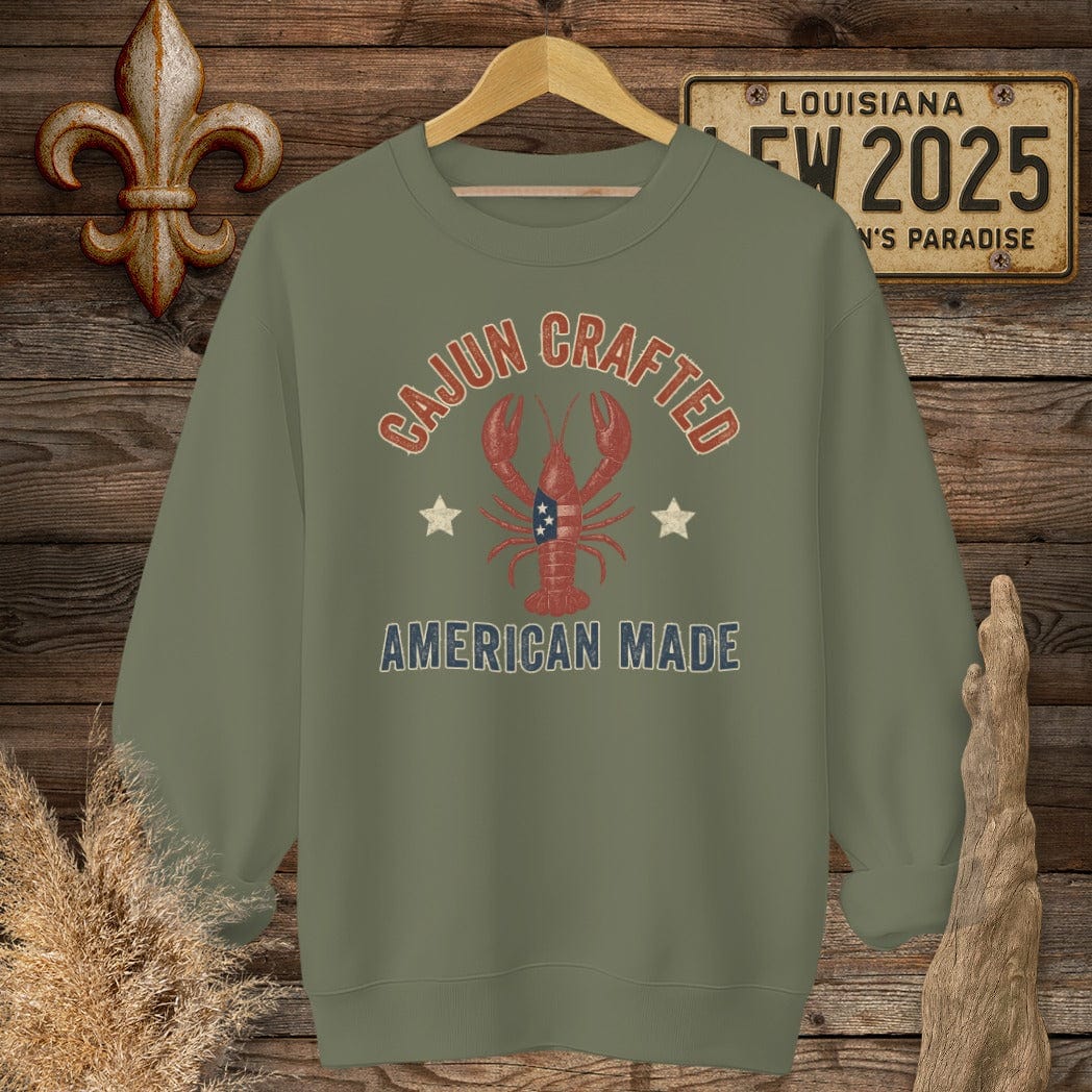 S / Military Green Louisiana Cajun Crafted, American Made Patriotic Sweatshirt by Laissez Faire Wear