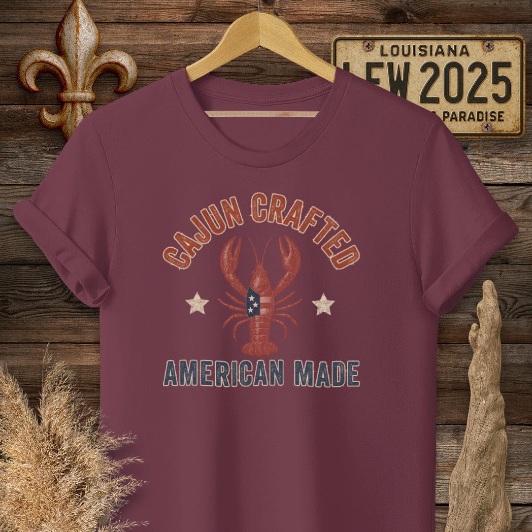 S / Maroon Louisiana Cajun Crafted, American Made Patriotic T-Shirt by Laissez Faire Wear