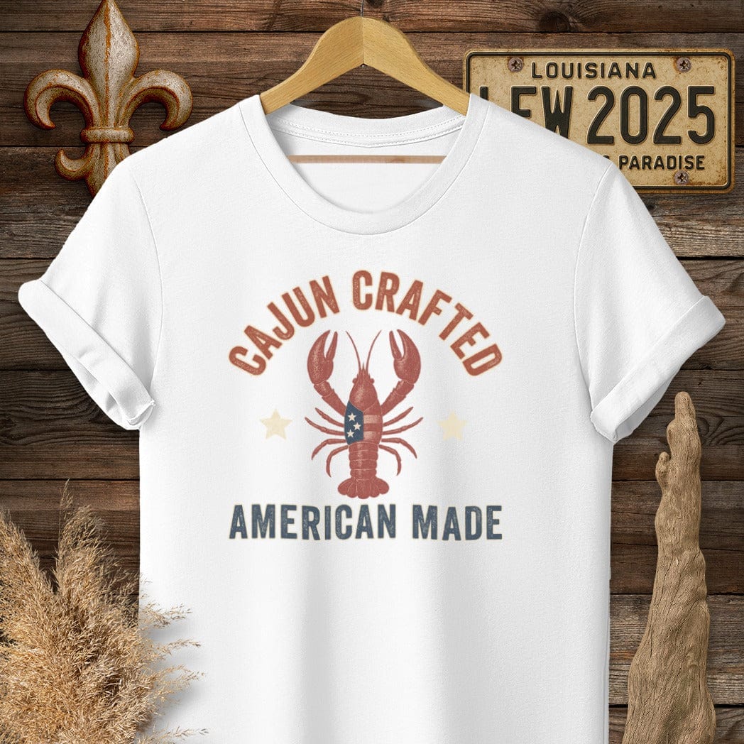 S / White Louisiana Cajun Crafted, American Made Patriotic T-Shirt by Laissez Faire Wear