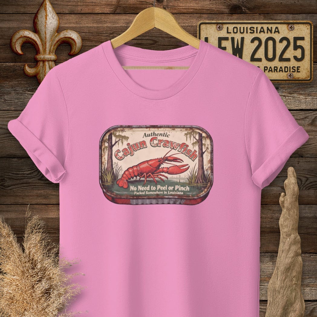 S / Azalea Louisiana Cajun Crawfish Tin T-Shirt by Laissez Faire Wear