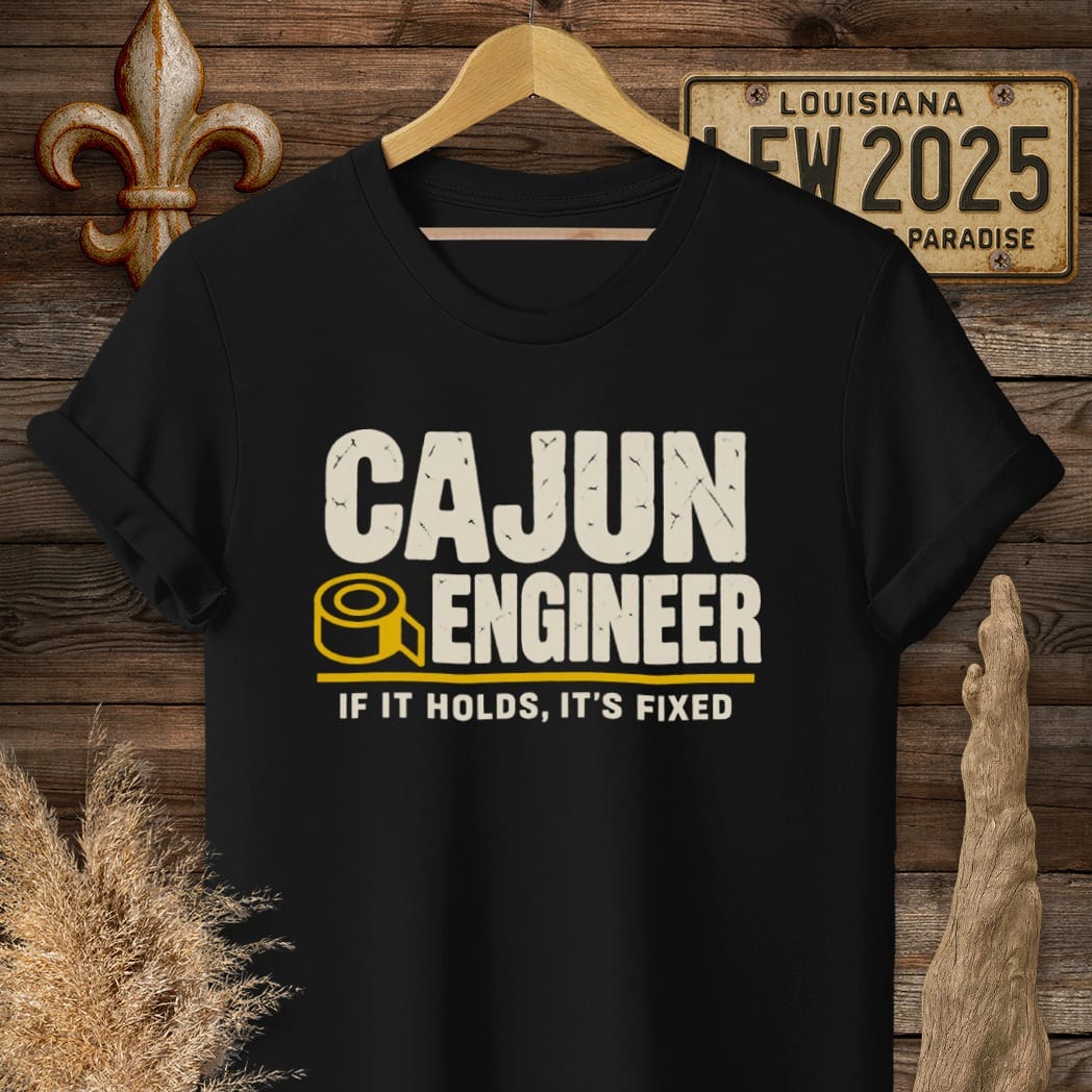 S / Black Louisiana Cajun Engineer T-Shirt by Laissez Faire Wear