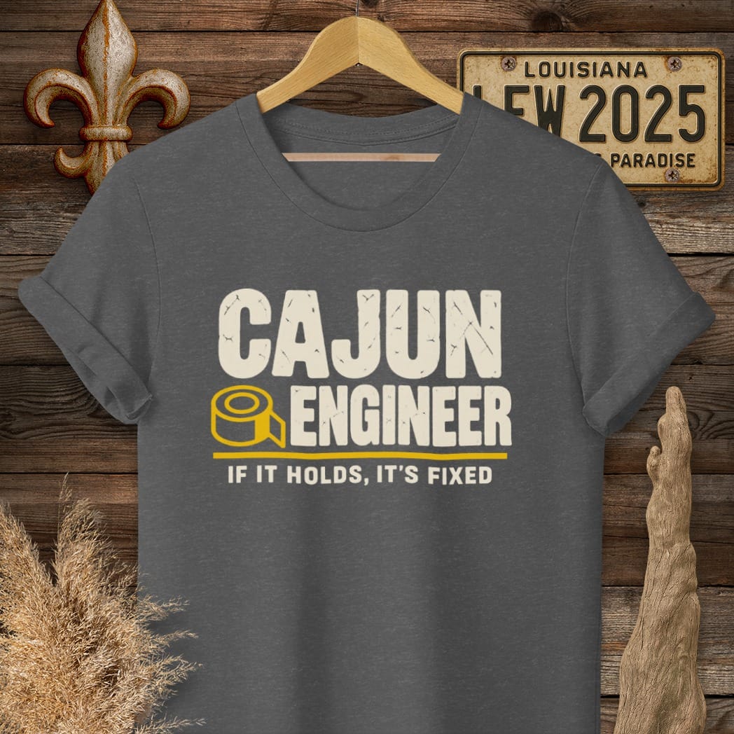 S / Dark Heather Louisiana Cajun Engineer T-Shirt by Laissez Faire Wear