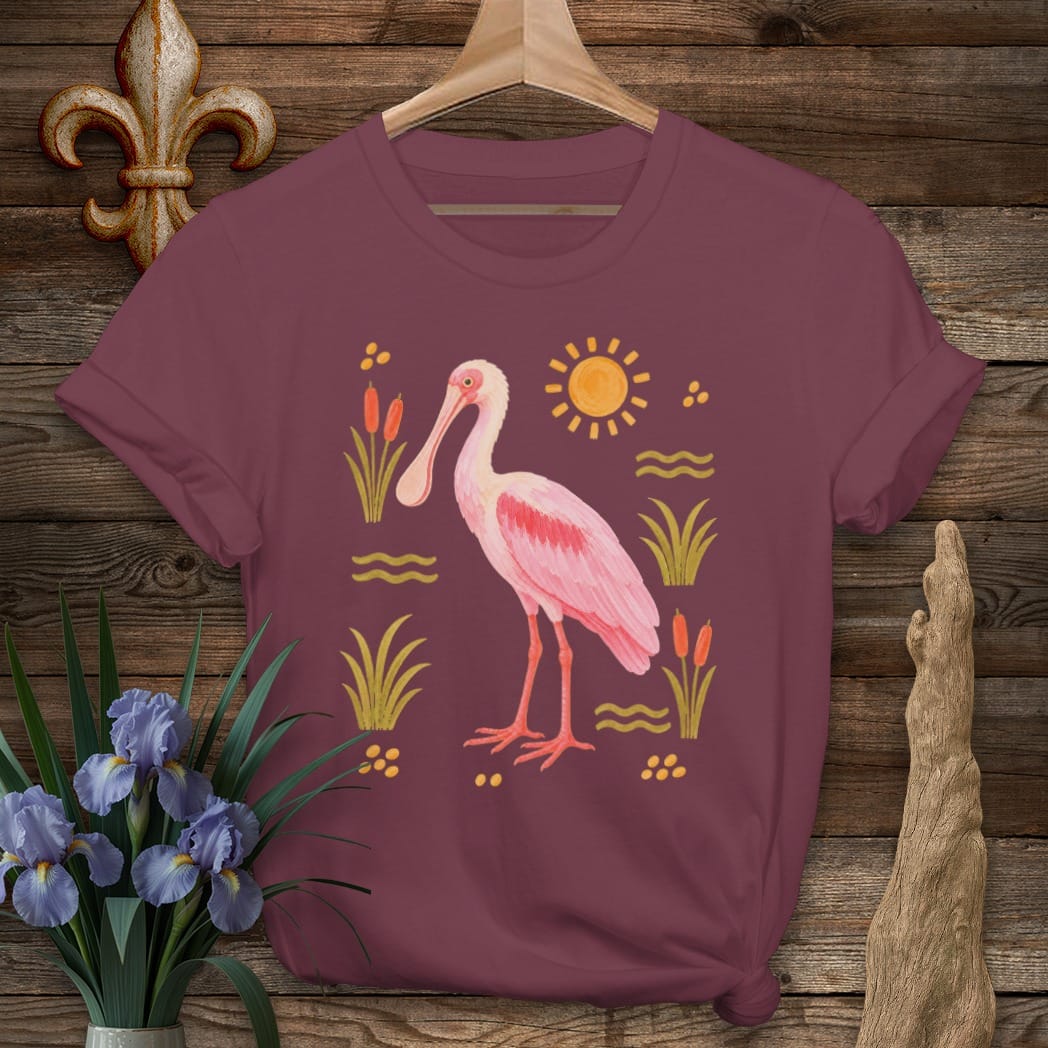 S / Maroon Louisiana Cajun Flamingo T-Shirt by Laissez Faire Wear