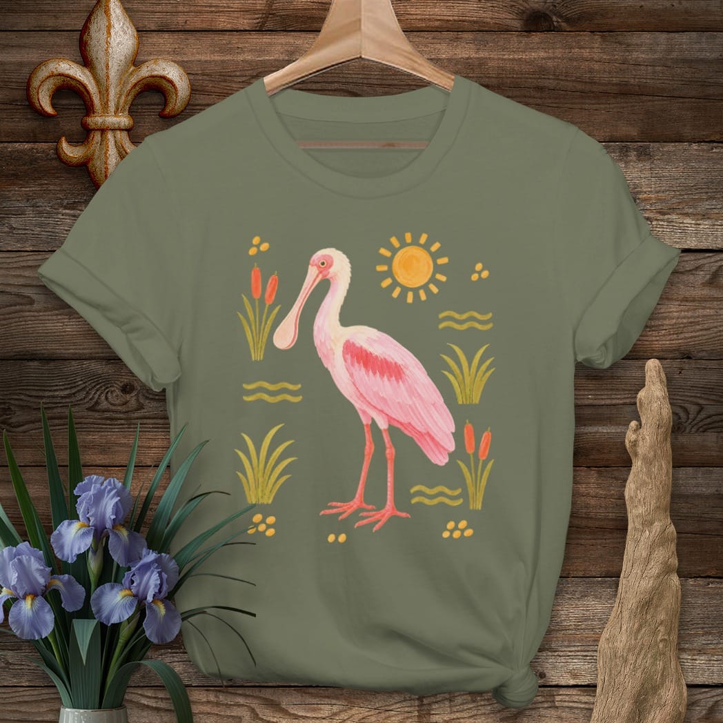 S / Military Green Louisiana Cajun Flamingo T-Shirt by Laissez Faire Wear