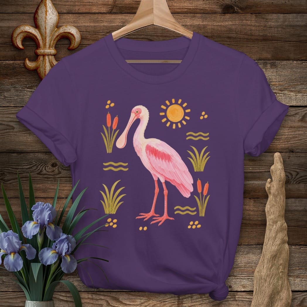 S / Purple Louisiana Cajun Flamingo T-Shirt by Laissez Faire Wear
