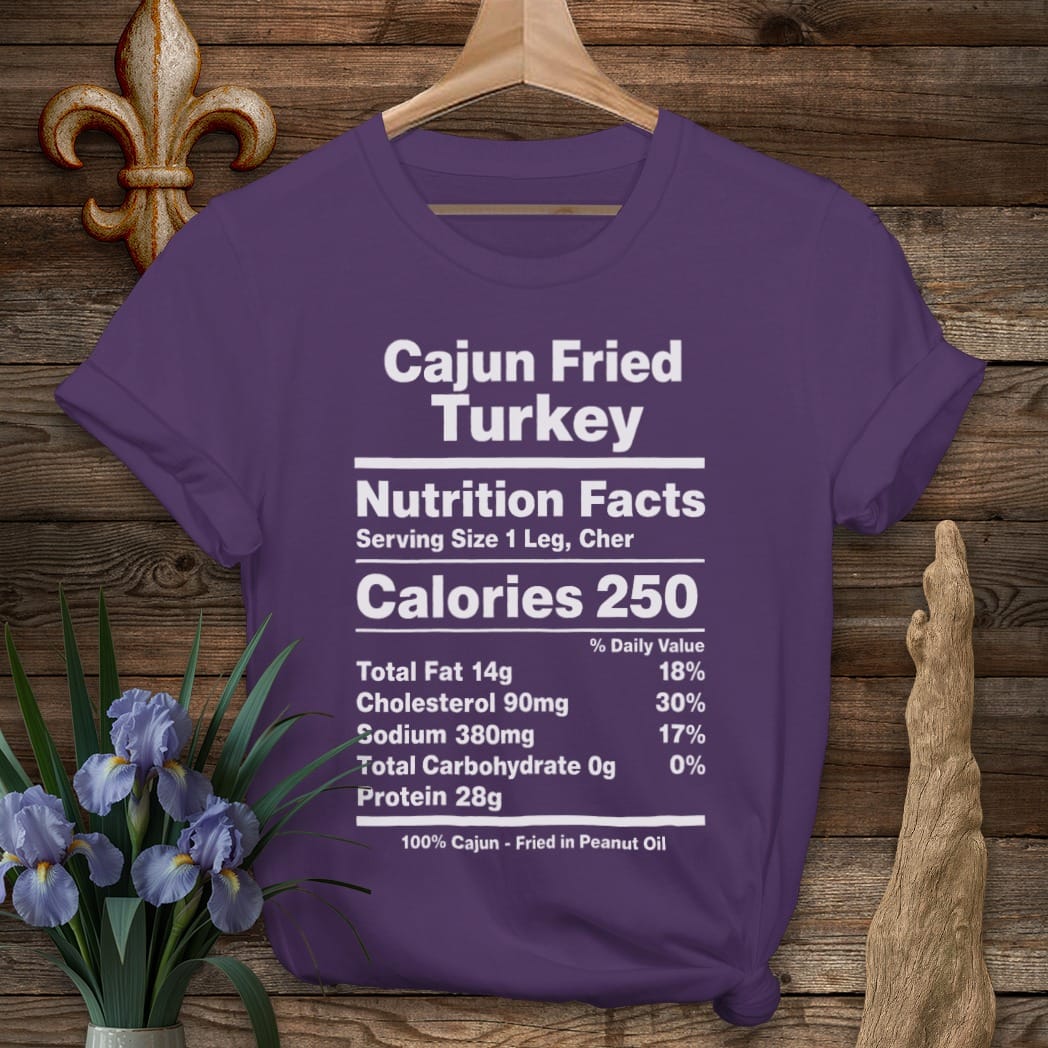 S / Purple Louisiana Cajun Fried Turkey Nutrition T-Shirt by Laissez Faire Wear