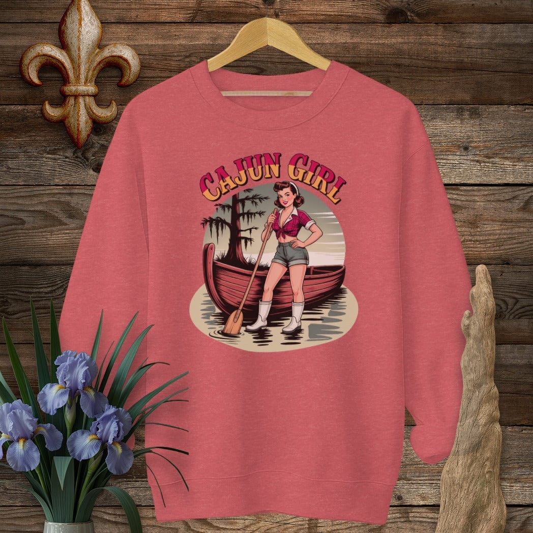 S / Heather Scarlet Red Louisiana Cajun Girl Pinup Sweatshirt by Laissez Faire Wear