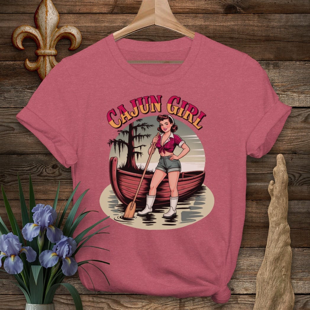 S / Heather Cardinal Louisiana Cajun Girl Pinup T-Shirt by Laissez Faire Wear