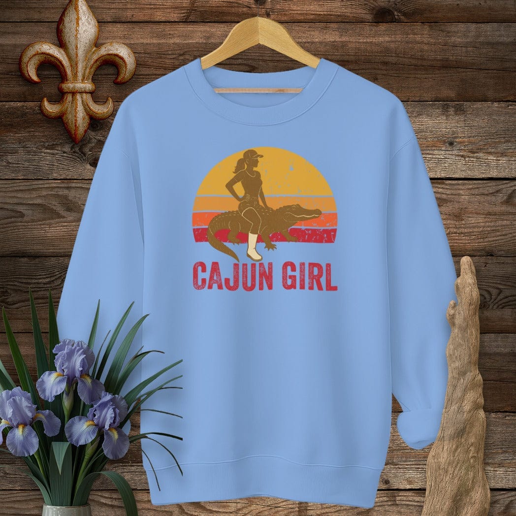 S / Carolina Blue Louisiana Cajun Girl Retro Sweatshirt by Laissez Faire Wear