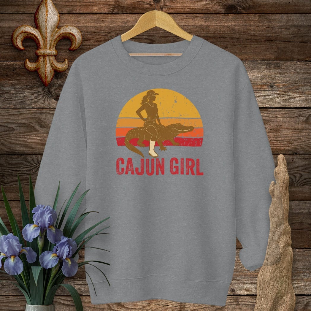 S / Graphite Heather Louisiana Cajun Girl Retro Sweatshirt by Laissez Faire Wear