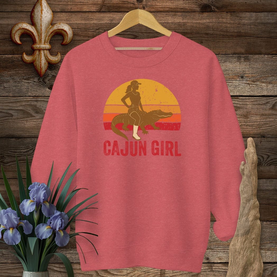 S / Heather Scarlet Red Louisiana Cajun Girl Retro Sweatshirt by Laissez Faire Wear