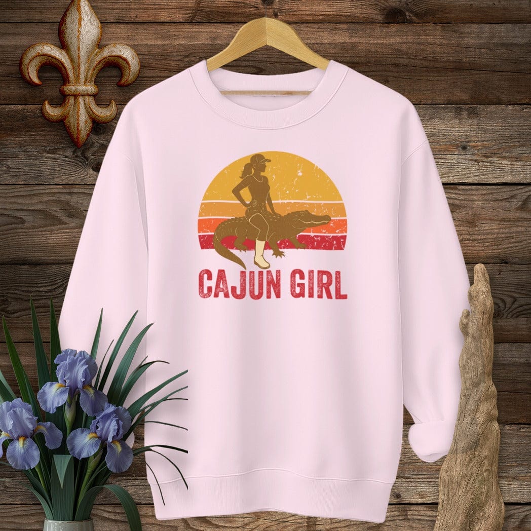S / Light Pink Louisiana Cajun Girl Retro Sweatshirt by Laissez Faire Wear
