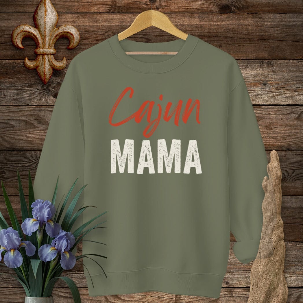 S / Military Green Louisiana Cajun Mama Sweatshirt by Laissez Faire Wear