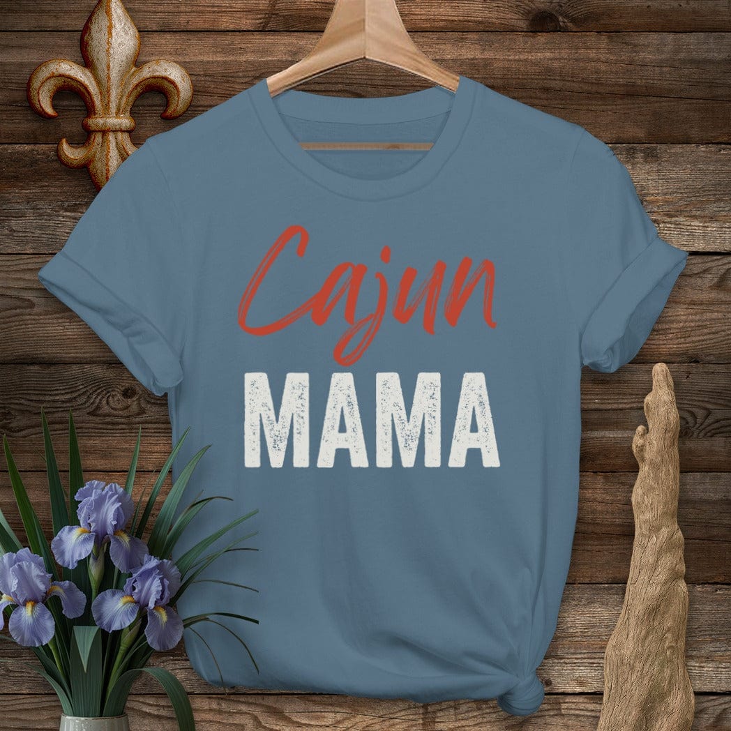 S / Indigo Blue Louisiana Cajun Mama T-Shirt by Laissez Faire Wear