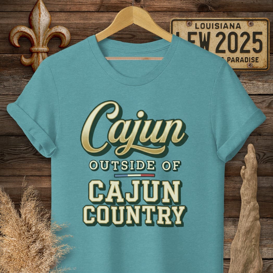 S / Heather Galapagos Blue Louisiana Cajun Outside Cajun Country T-Shirt by Laissez Faire Wear