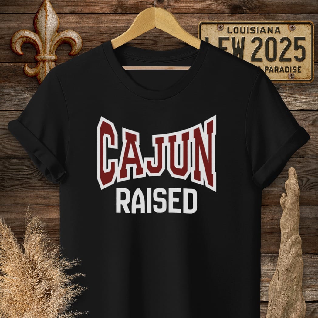 S / Black Louisiana Cajun Raised T-Shirt by Laissez Faire Wear