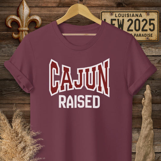S / Maroon Louisiana Cajun Raised T-Shirt by Laissez Faire Wear