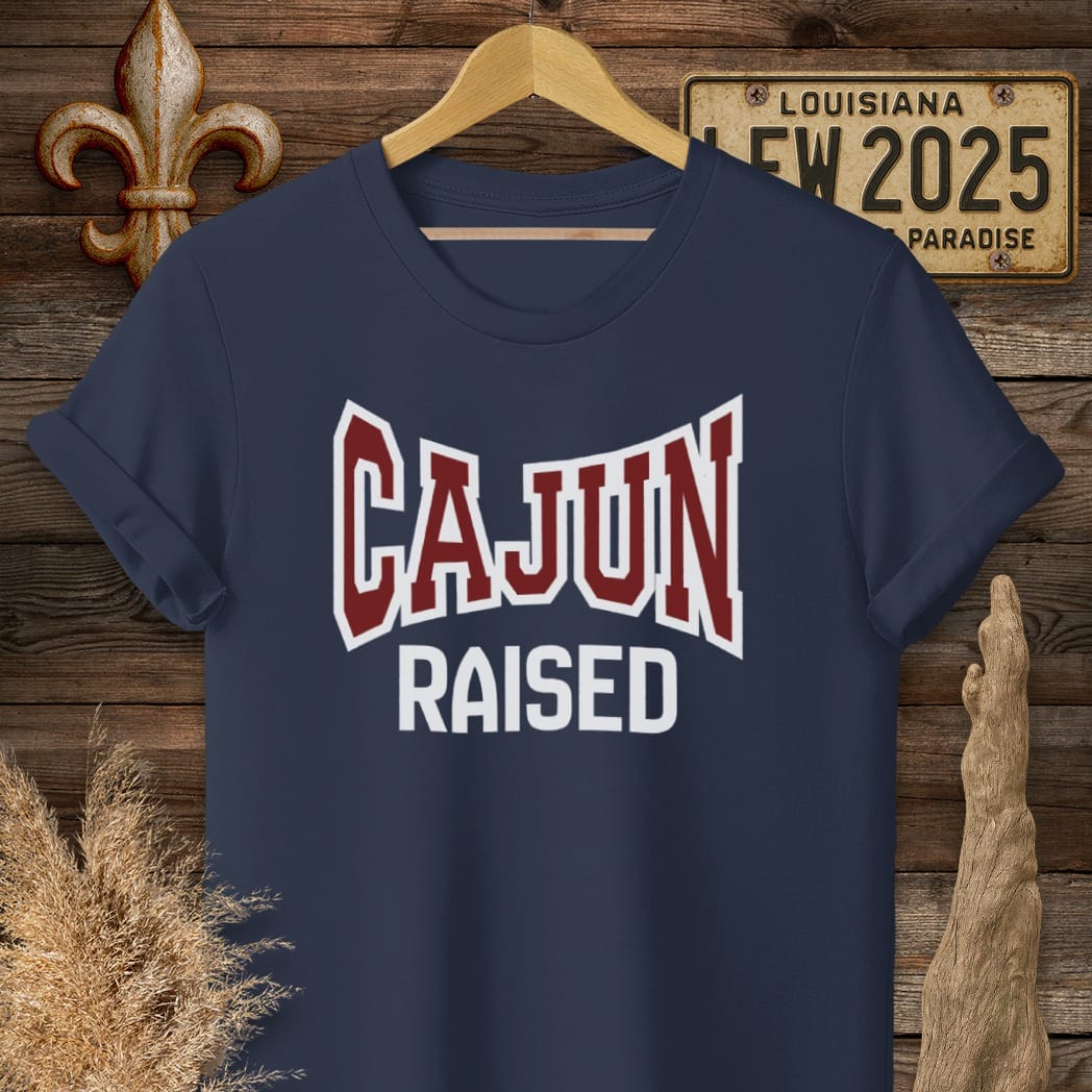 S / Navy Louisiana Cajun Raised T-Shirt by Laissez Faire Wear