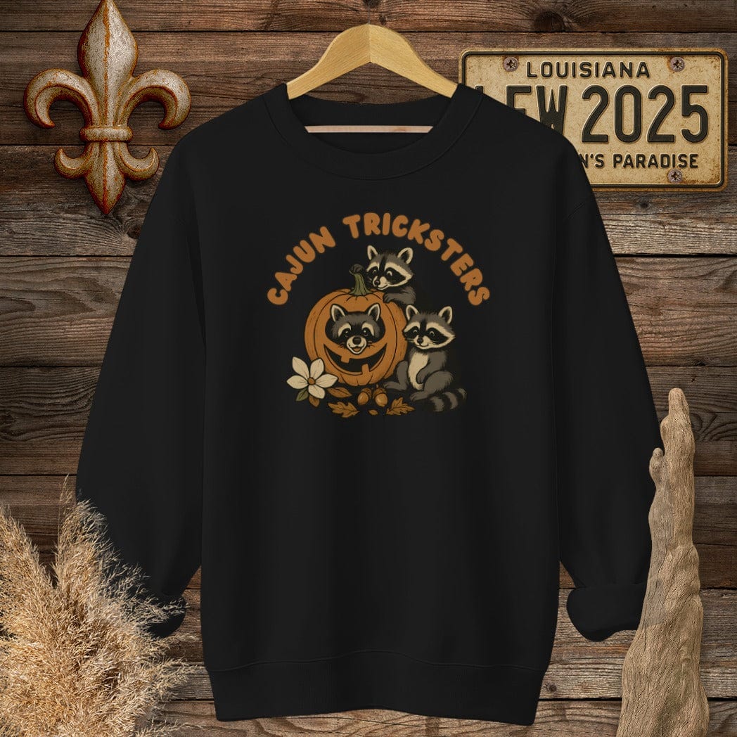 S / Black Louisiana Cajun Tricksters Halloween Sweatshirt by Laissez Faire Wear
