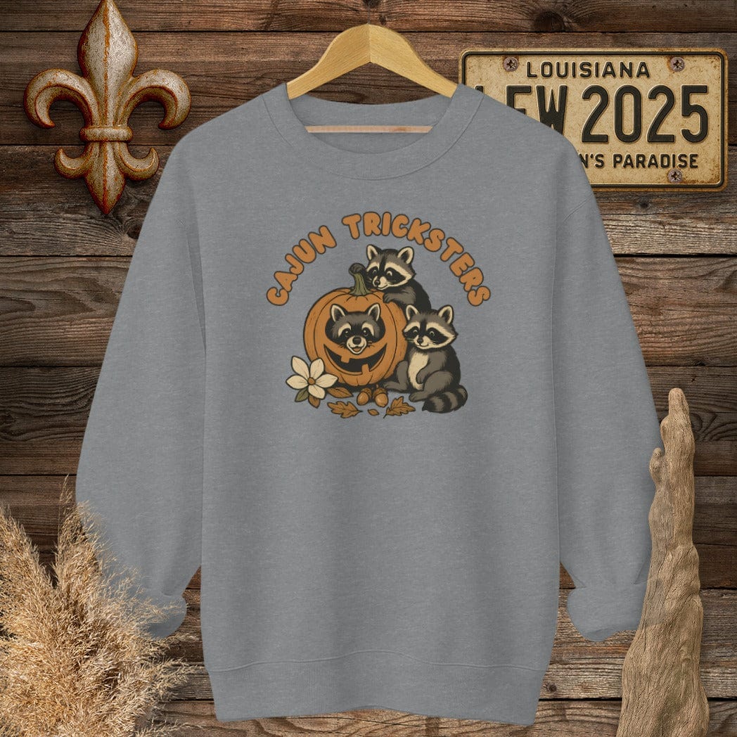 S / Graphite Heather Louisiana Cajun Tricksters Halloween Sweatshirt by Laissez Faire Wear