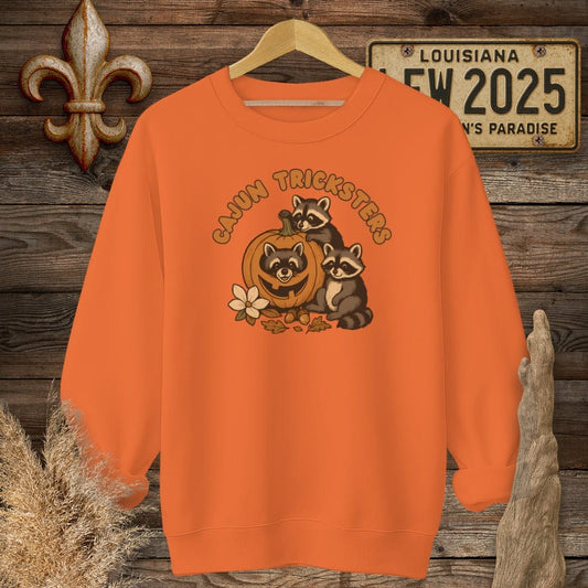 S / Orange Louisiana Cajun Tricksters Halloween Sweatshirt by Laissez Faire Wear