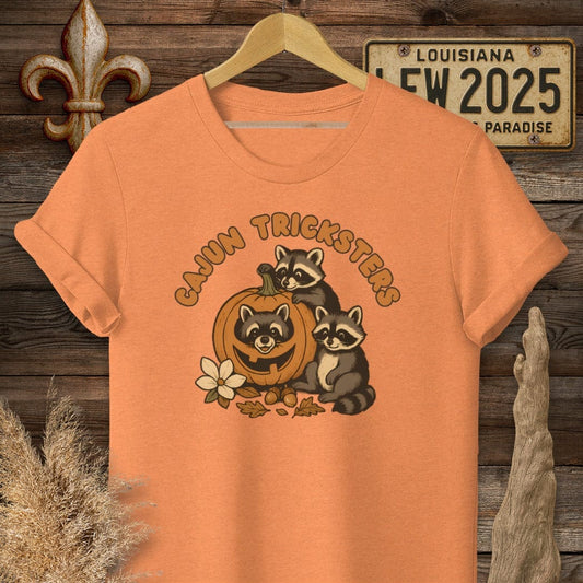 S / Heather Orange Louisiana Cajun Tricksters Halloween T-Shirt by Laissez Faire Wear