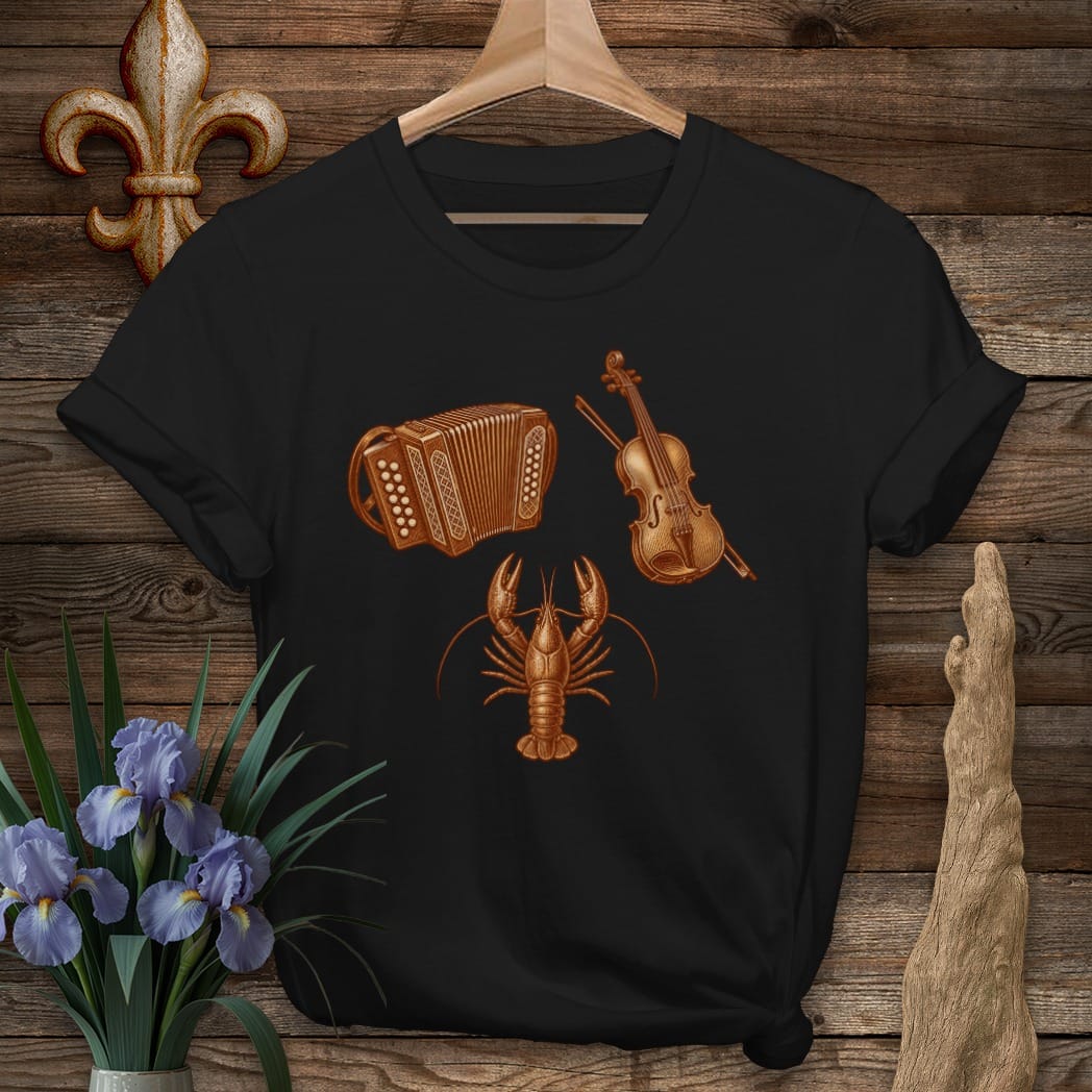S / Black Louisiana Cajun Trifecta T-Shirt by Laissez Faire Wear
