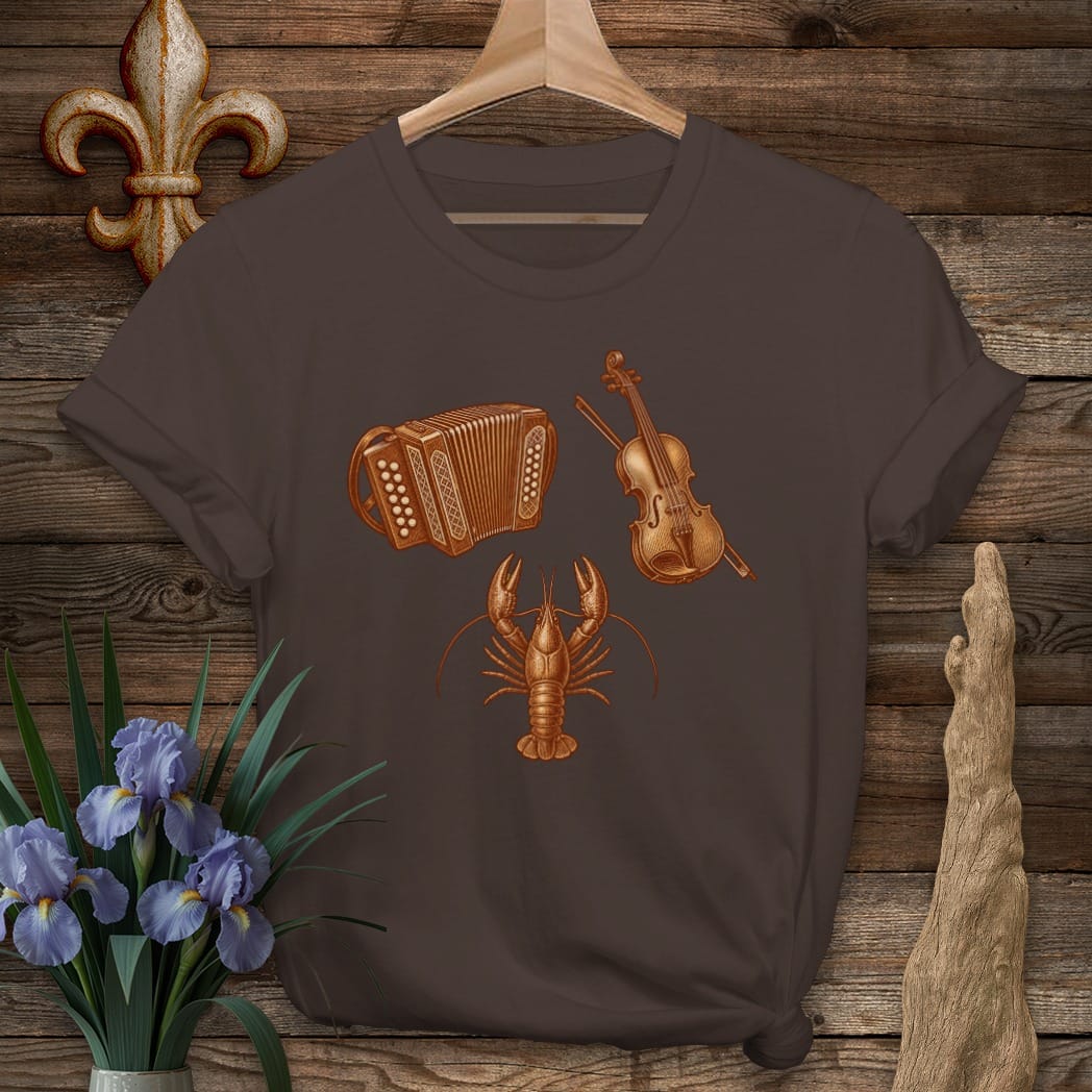 S / Dark Chocolate Louisiana Cajun Trifecta T-Shirt by Laissez Faire Wear