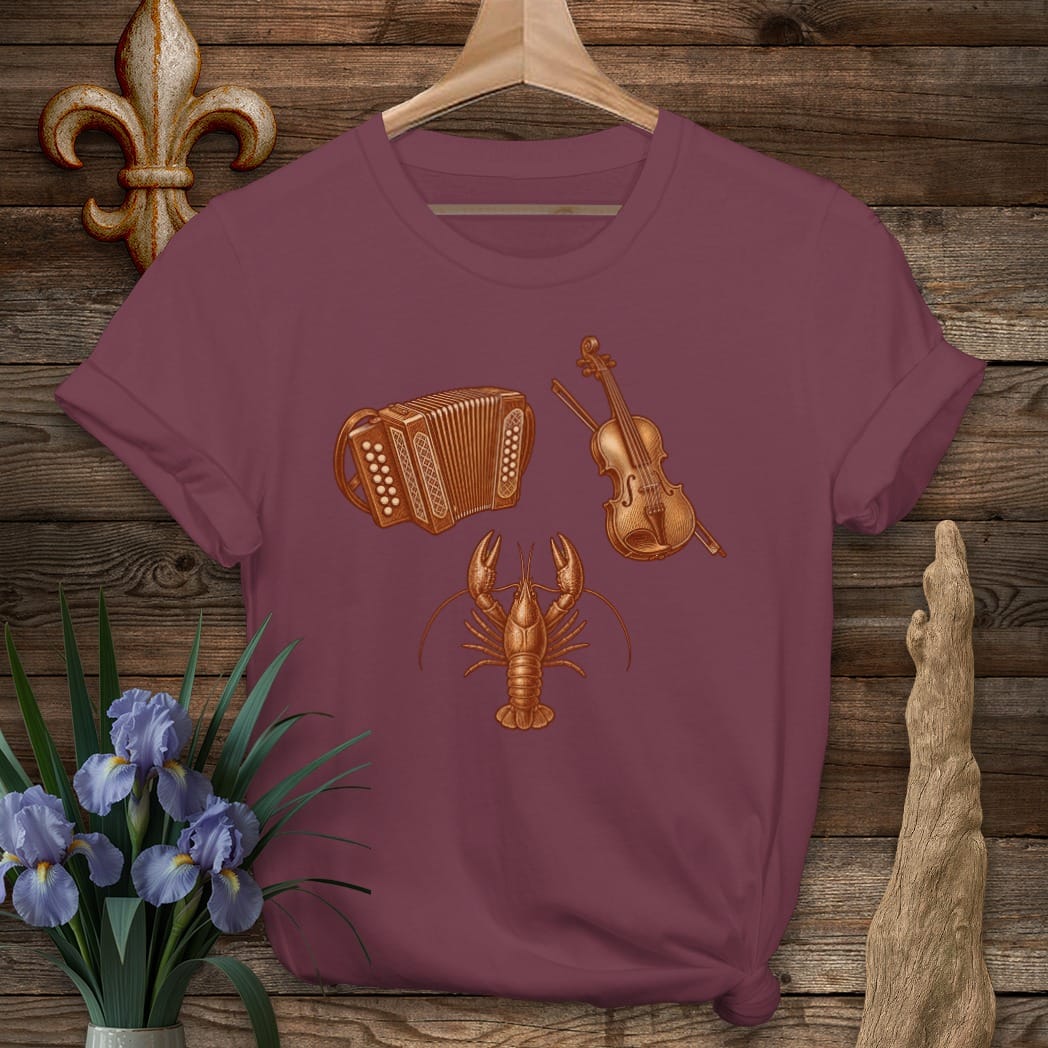 S / Maroon Louisiana Cajun Trifecta T-Shirt by Laissez Faire Wear