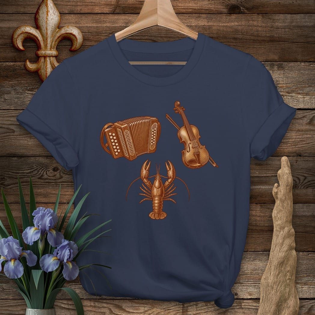 S / Navy Louisiana Cajun Trifecta T-Shirt by Laissez Faire Wear