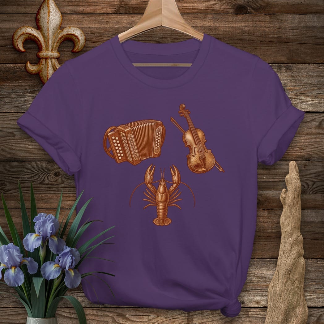 S / Purple Louisiana Cajun Trifecta T-Shirt by Laissez Faire Wear